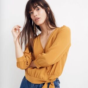 Madewell Wrap Cropped Top | Vintage Gold | Silk | Size XL